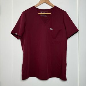 Figs Scrubs Top Catarina One-Pocket Womens Sz L Burgundy Medical Nurse PO2737